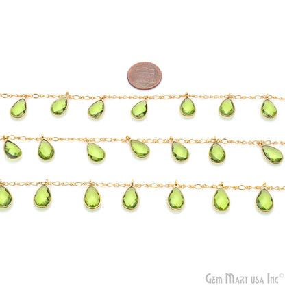 Peridot Pears Gold Bezel Connector Dangle Rosary Chain