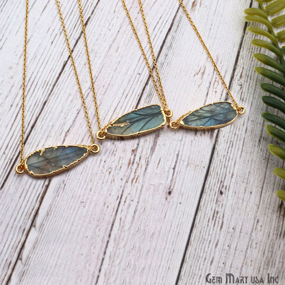 Flashy Labradorite 33x11mm Cabochon Pears Double Bail Gold Electroplated Gemstone Connector