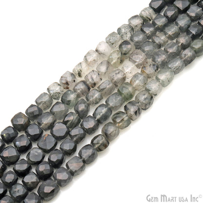 Rutilated Box Beads, 10 Inch Gemstone Strands, Drilled Strung Briolette Beads, Box Shape, 6mm