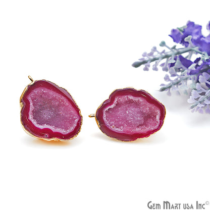 DIY Agate Slice Geode Druzy Gold Edged Loop Connector Studs Earrings