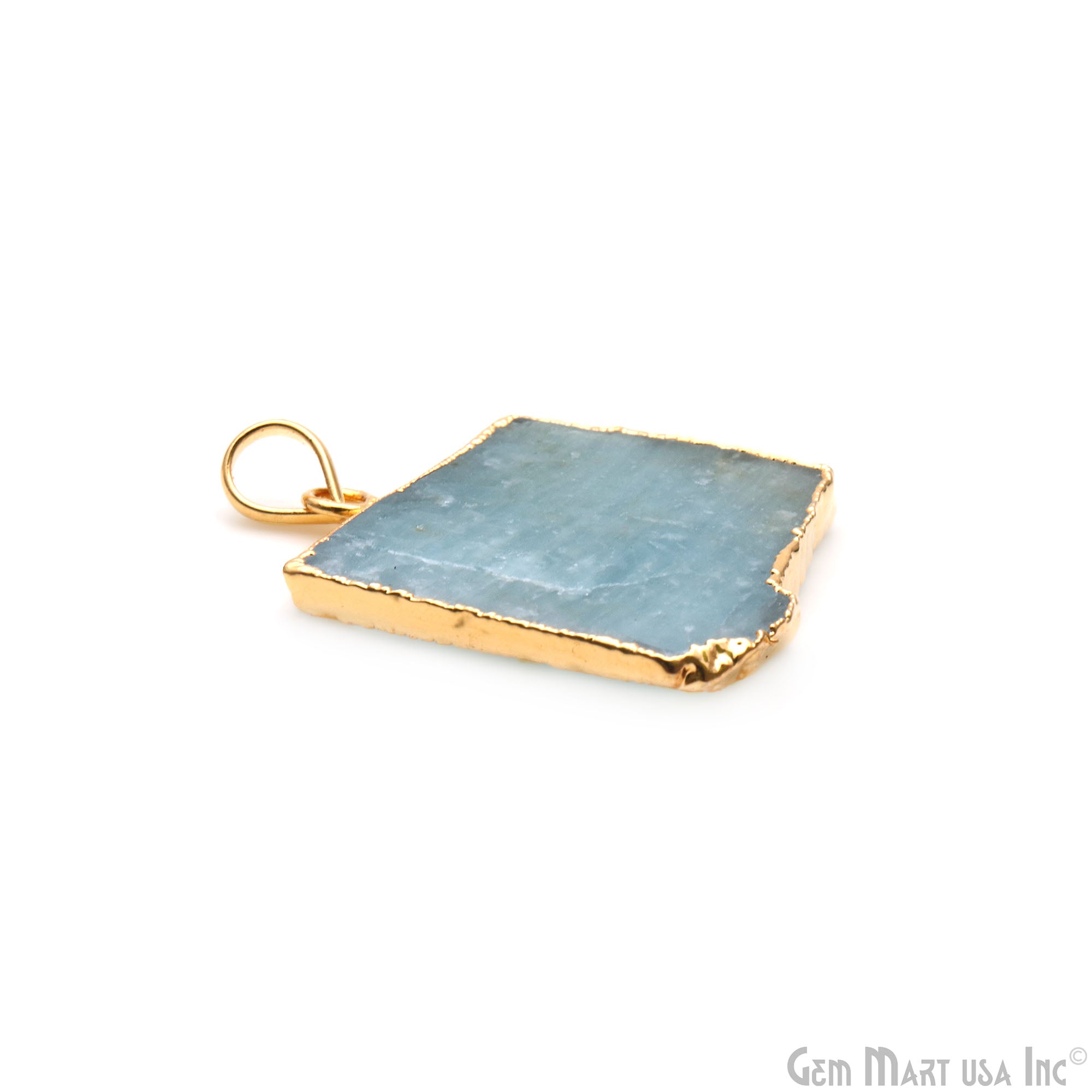 Aquamarine Free Form shape 31x26mm Gold Electroplated Gemstone Single Bail Pendant