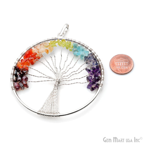 7 Chakra Tree Of Life 100x94mm Silver Wire Wrapped Round Shape Pendant