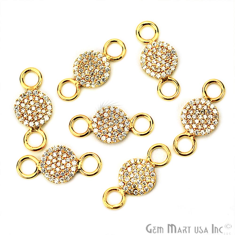 Cubic Zircon Pave 'Round' Gold Vermeil Charm For Bracelet & Pendants - GemMartUSA