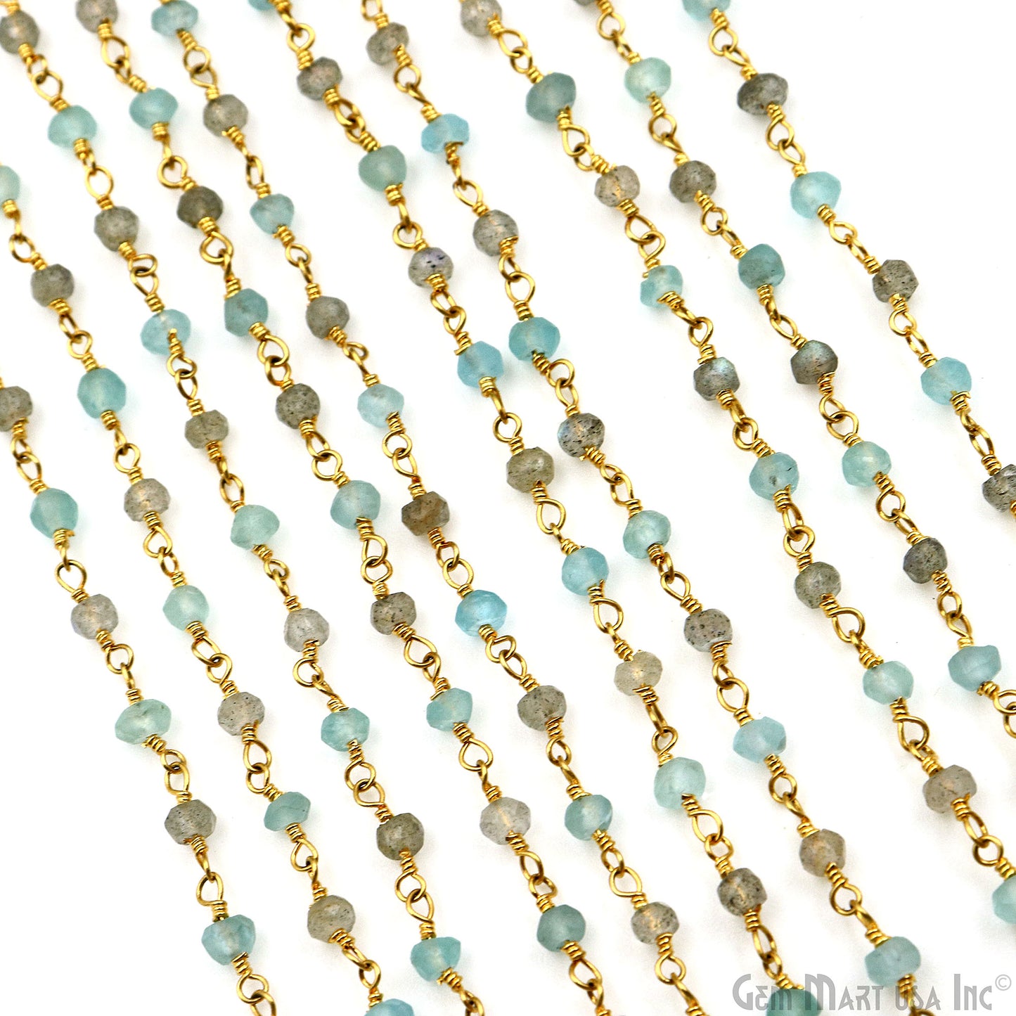 Apatite, Labradorite Beaded Gold Plated Wire Wrapped Rosary Chain