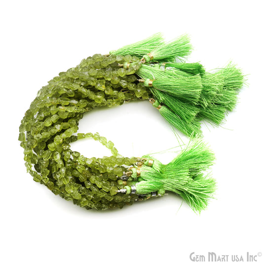 Peridot Rough Beads, 8 Inch Gemstone Strands, Drilled Strung Briolette Beads, Free Form, 7x5mm