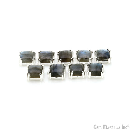 Flashy Labradorite Cabochon 13x10mm Square Prong Silver Setting Single Bail Gemstone Connector