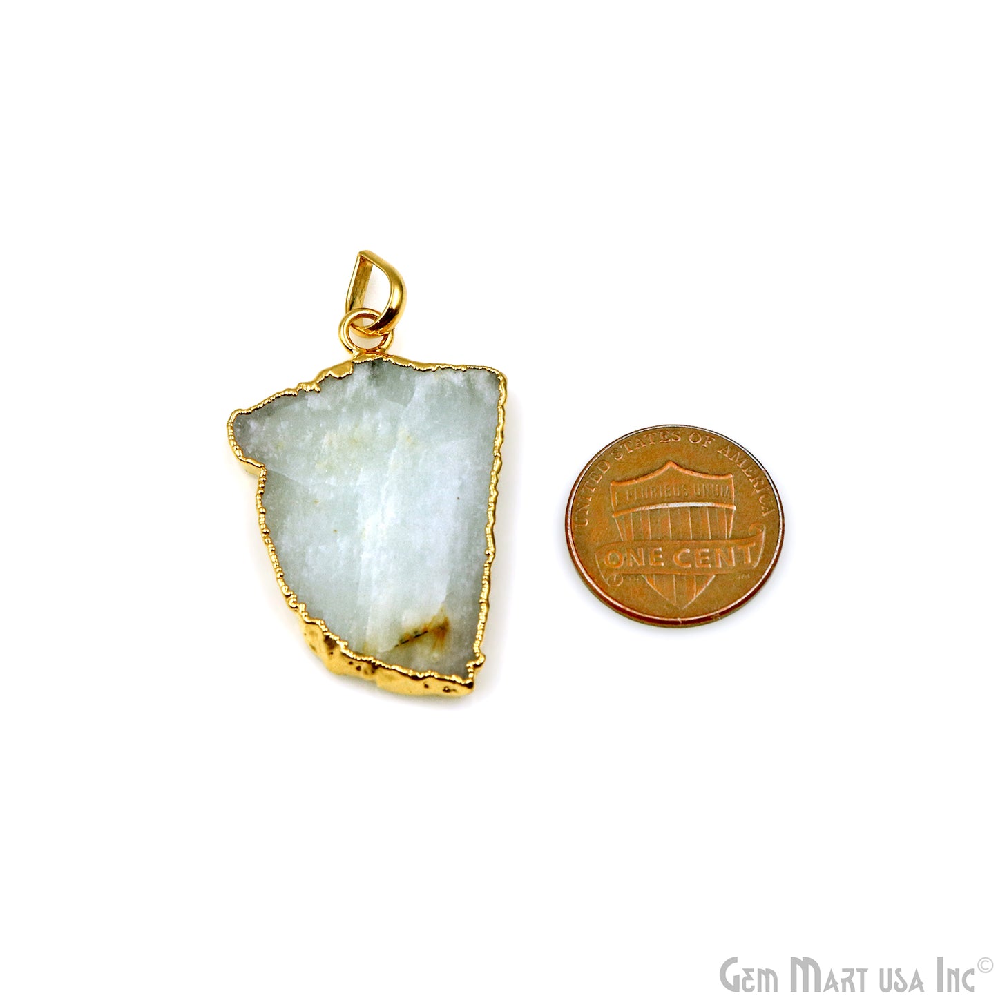 Aquamarine Free Form shape 37x25mm Gold Electroplated Gemstone Single Bail Pendant