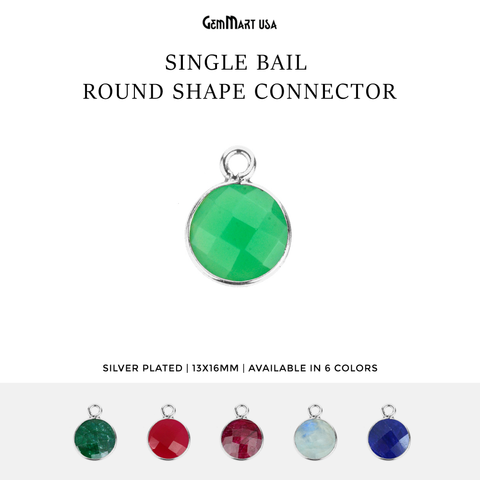 Round 12mm Single Bail Silver Plated Gemstone Bezel Connector