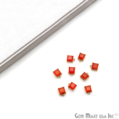 Carnelian 6mm Square Gold Plated Prong Setting Gemstone Connector (Pick Bail) - GemMartUSA