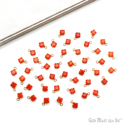 Carnelian Faceted Square 6mm Prong Gold Plated Single Side Bail Connector