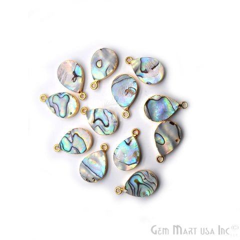 Abalone Shell 12x16mm Pears Shape Gold Electroplated Gemstone Connector - GemMartUSA