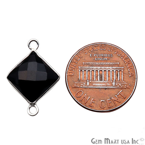 Black Onyx 10mm Square Silver Double Bail Bezel Connector - GemMartUSA