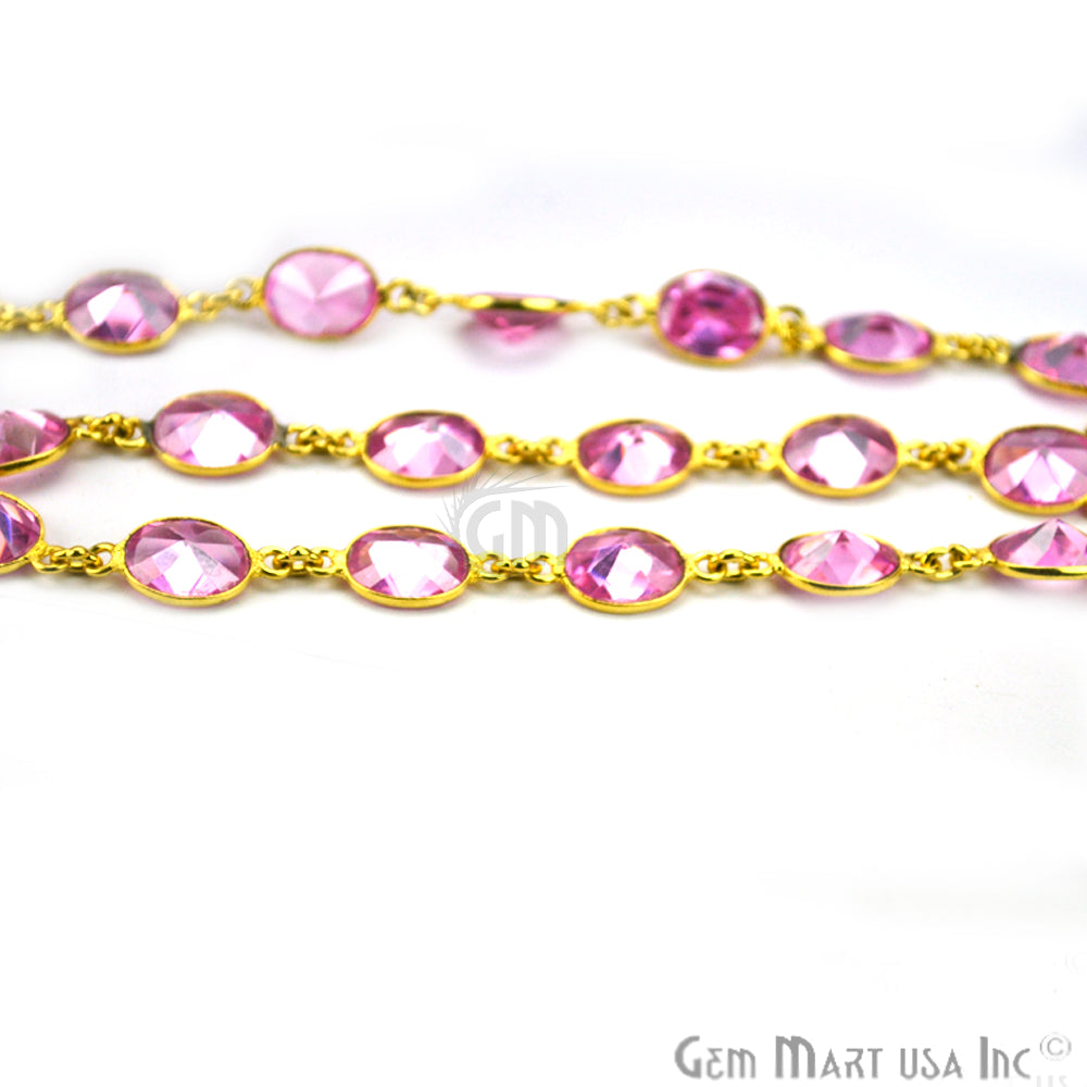 Pink Zircon 7x9mm Oval Gold Bezel Continuous Connector Chain - GemMartUSA (764286828591)