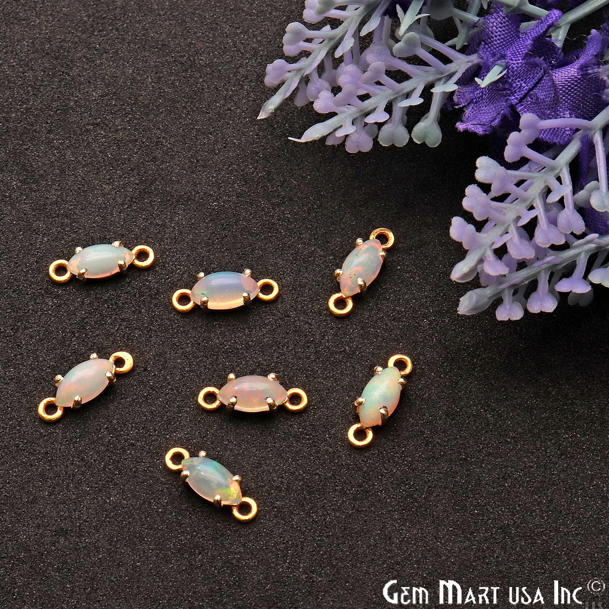 Opal Marquise 13x4mm Prong Setting Gold Plated Connector - GemMartUSA