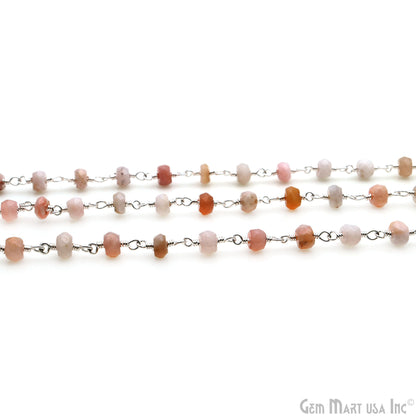 Pink Opal 4-5mm Silver Wire Wrapped Rosary Chain