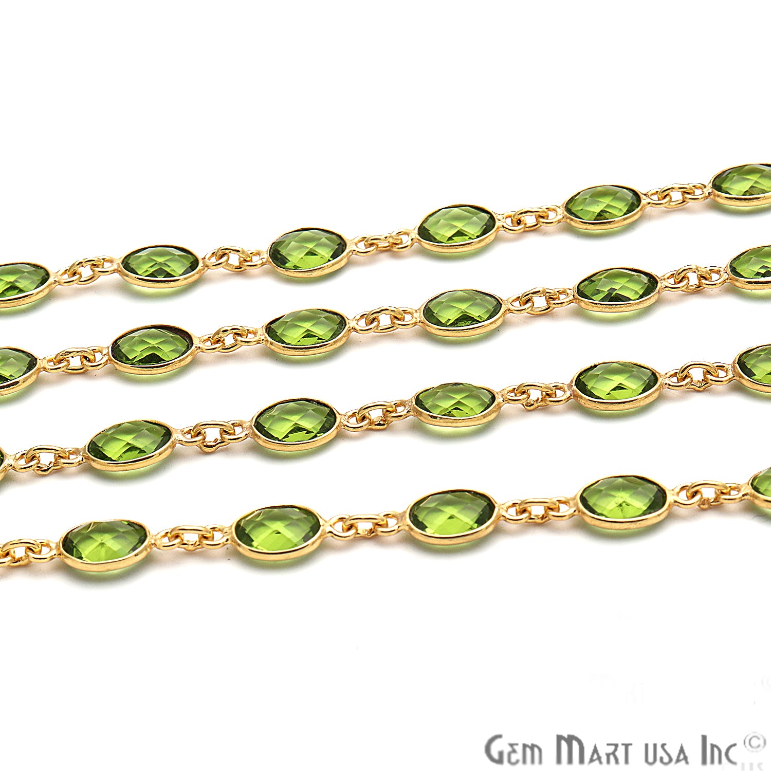 Peridot 7x5mm Oval Bezel Link Gold Plated Continuous Connector Chain - GemMartUSA