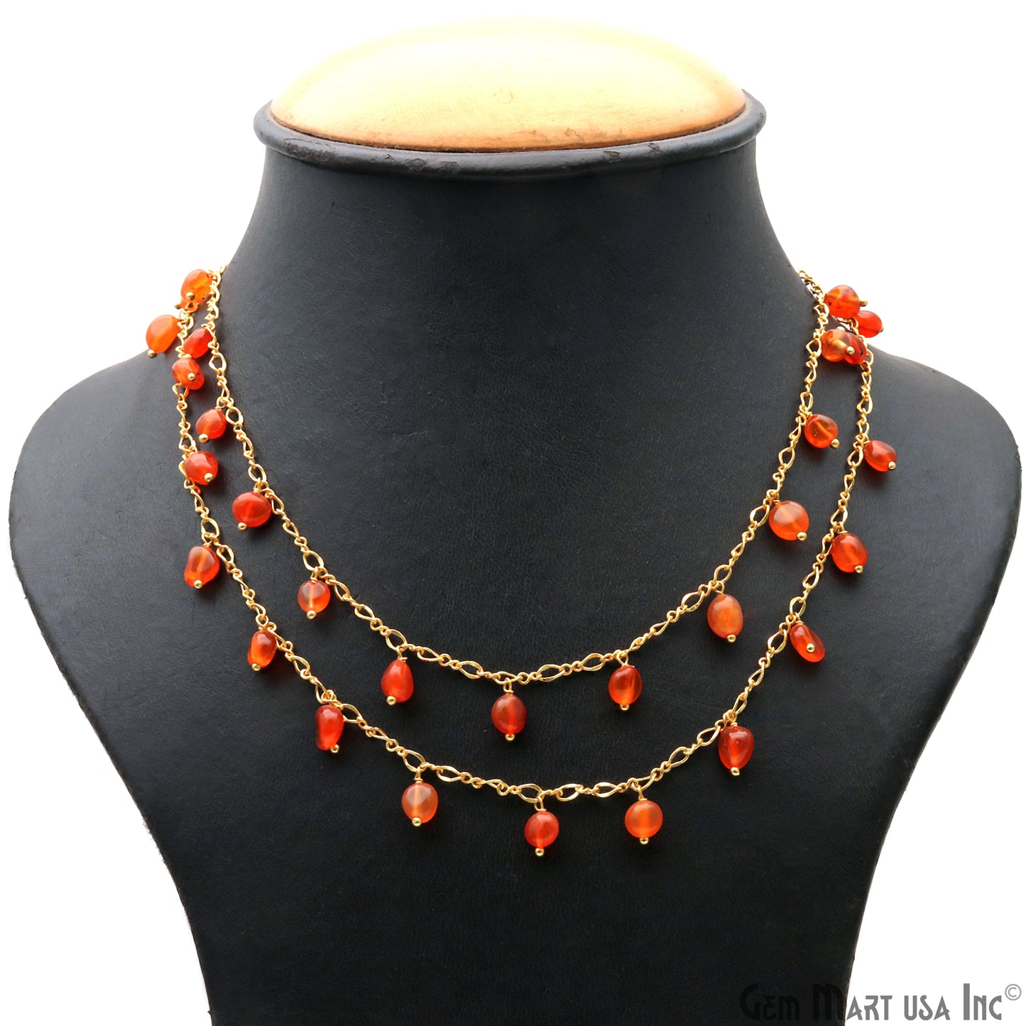 Carnelian Tumble Beads 8x5mm Gold Plated Cluster Dangle Chain