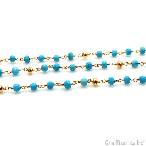 Turquoise With Golden Pyrite Gold Plated Gemstone Beads Rosary Chain