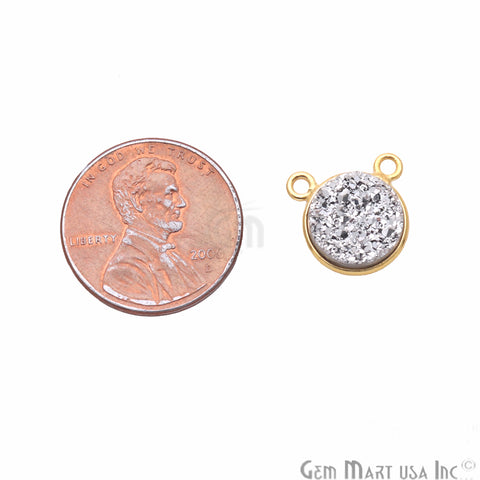 Silver Druzy Round 10mm Gold Plated Cat Bail Gemstone Connector - GemMartUSA