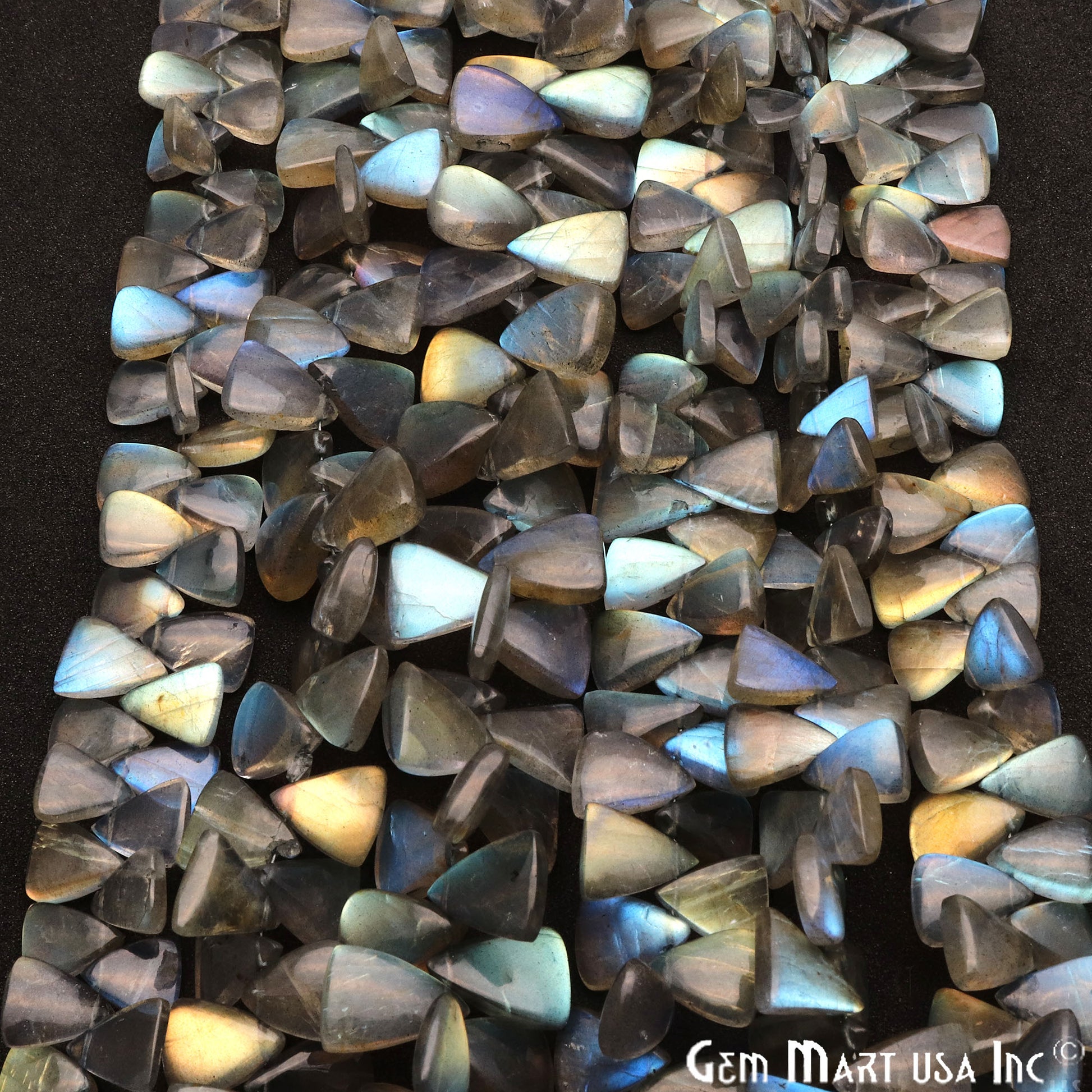 Labradorite Triangle 12x8mm Cabochon Crafting Beads Gemstone Strands 8 Inch - GemMartUSA