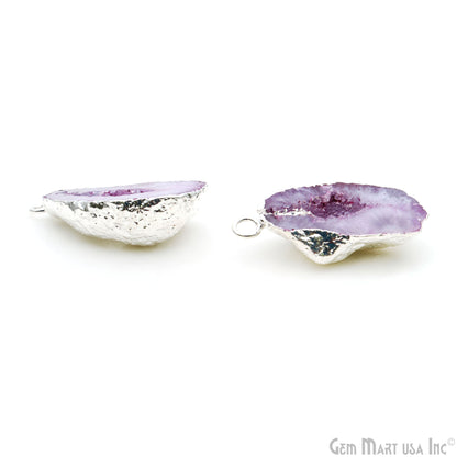 Geode Druzy 33x16mm Organic Silver Electroplated Single Bail Gemstone Earring Connector 1 Pair