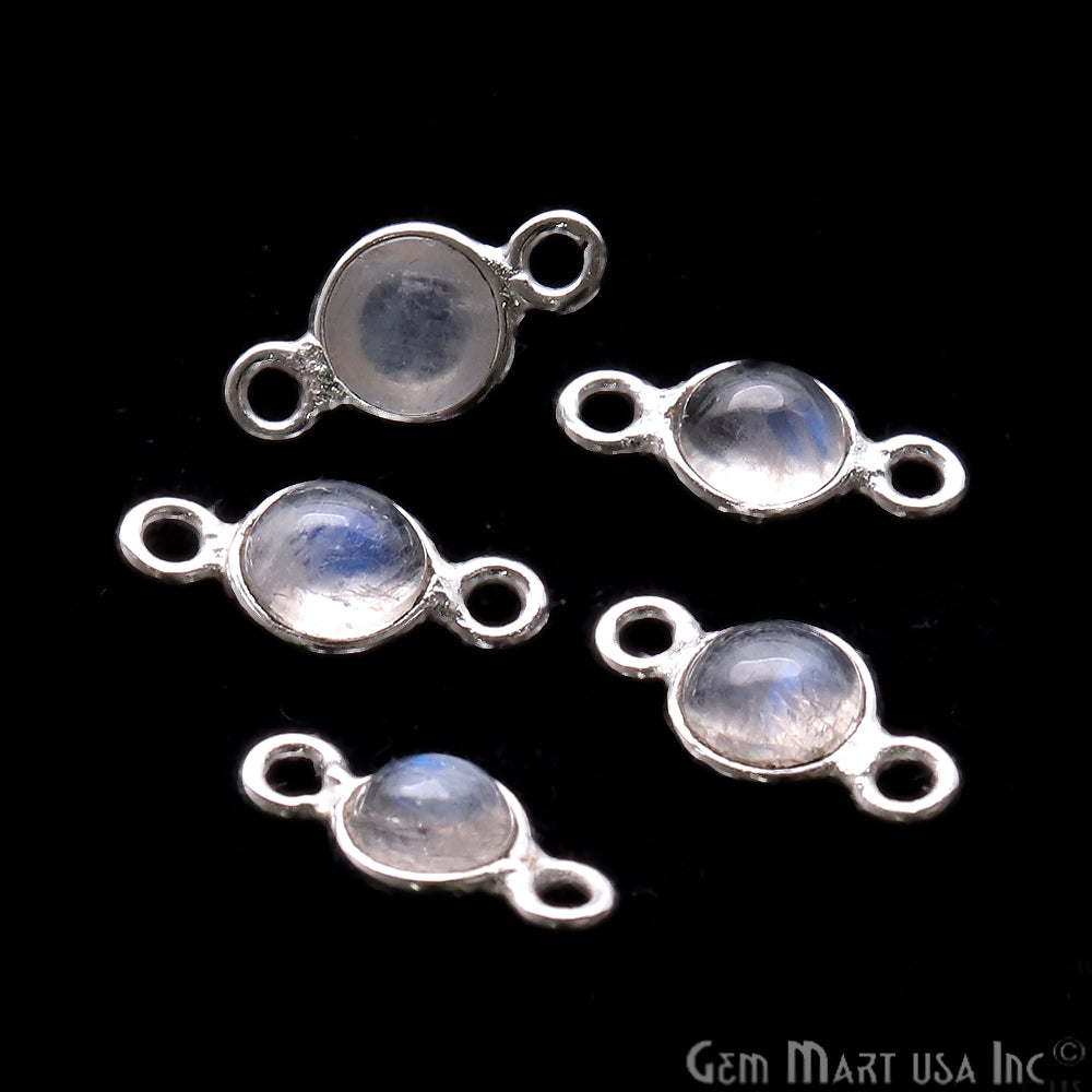 Rainbow Moonstone Cabochon 5mm Round Silver Plated Double Bail Gemstone Connector - GemMartUSA