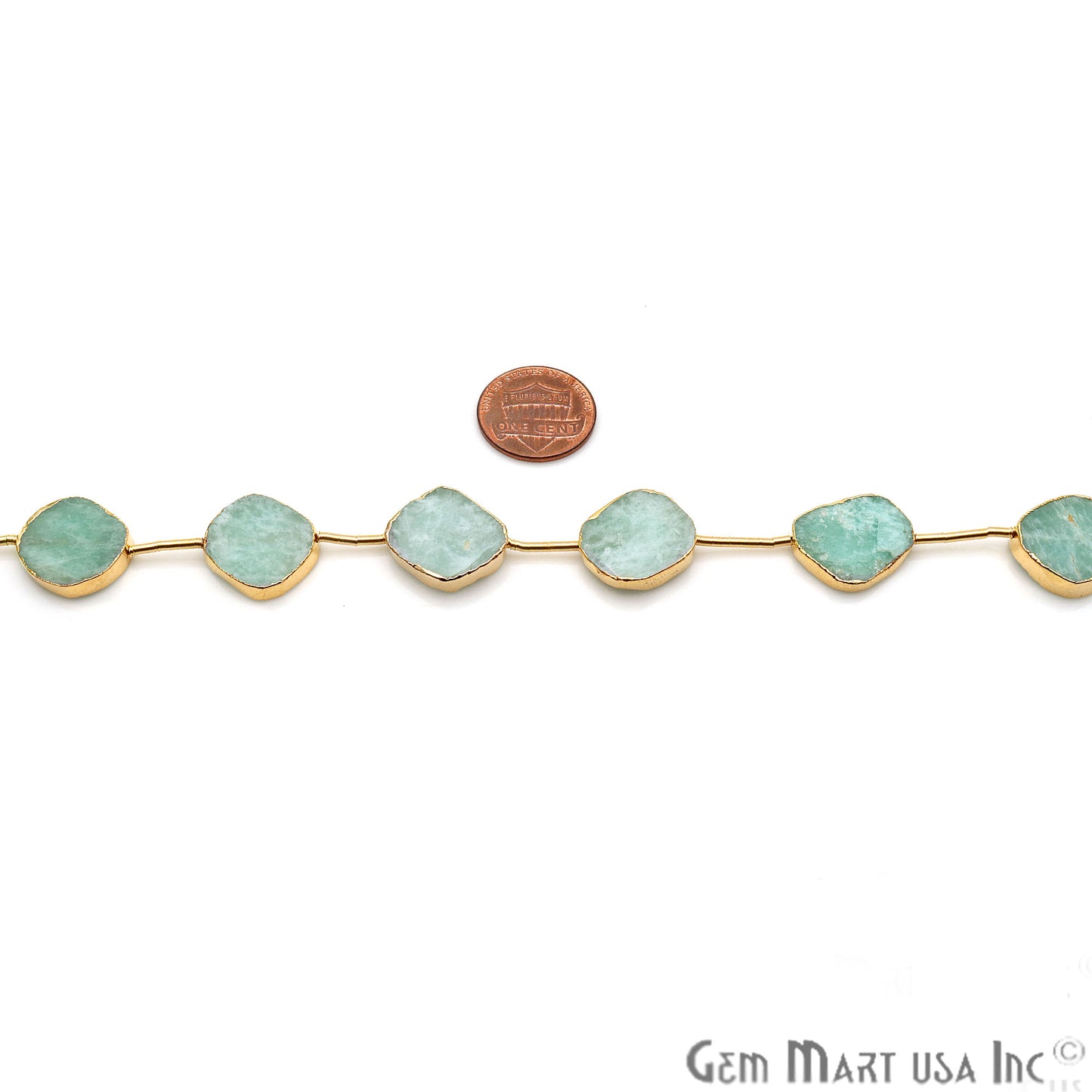 Amazonite Free Form 18x15mm Gold Edged Crafting Beads Gemstone Strands 9INCH - GemMartUSA