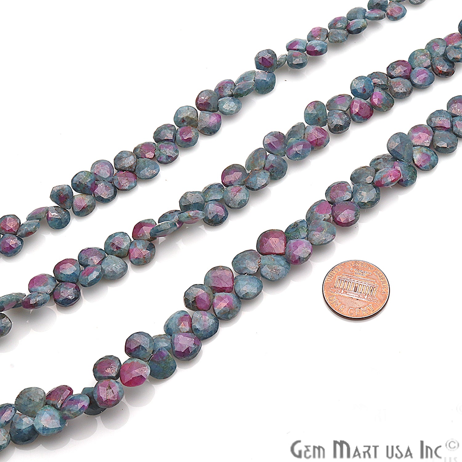 Ruby Zoisite Gemstone 7mm Heart Beaded Handmade Silver Wire Rondelle - GemMartUSA
