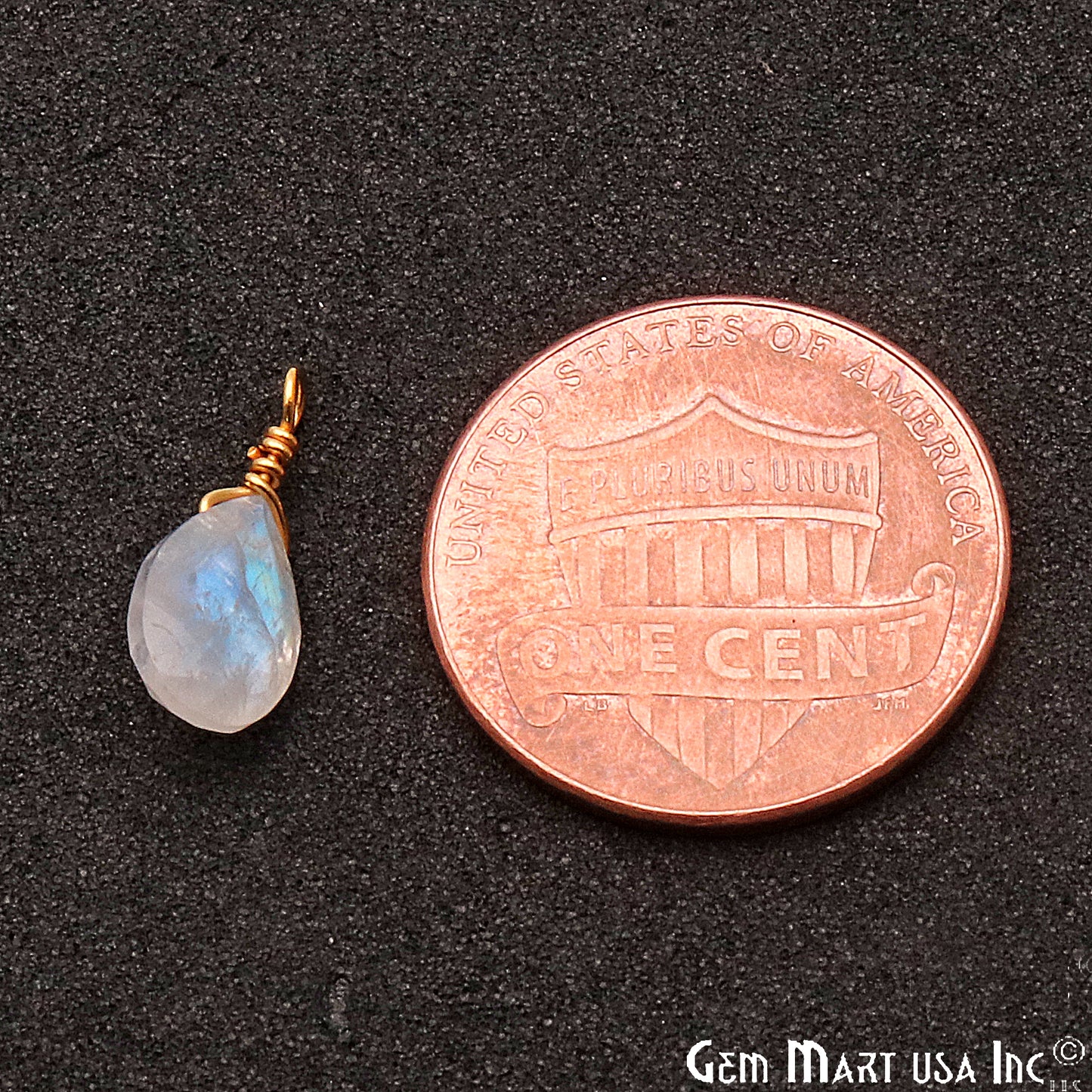 Rainbow Moonstone 6x9mm Pears Single Bail Gold Wire Wrapped Gemstone Connector - GemMartUSA