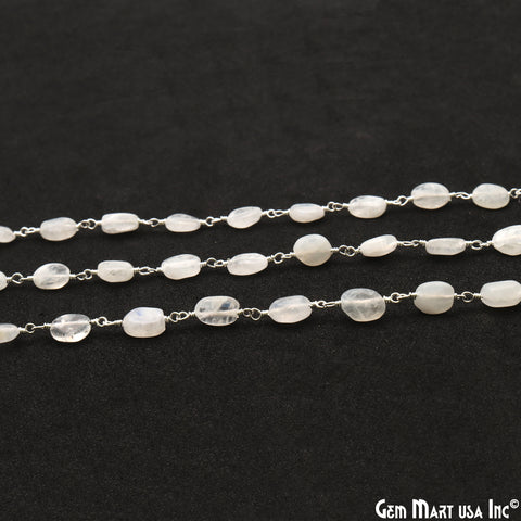 Rainbow Moonstone 12x5mm Tumble Beads Silver Plated Rosary Chain
