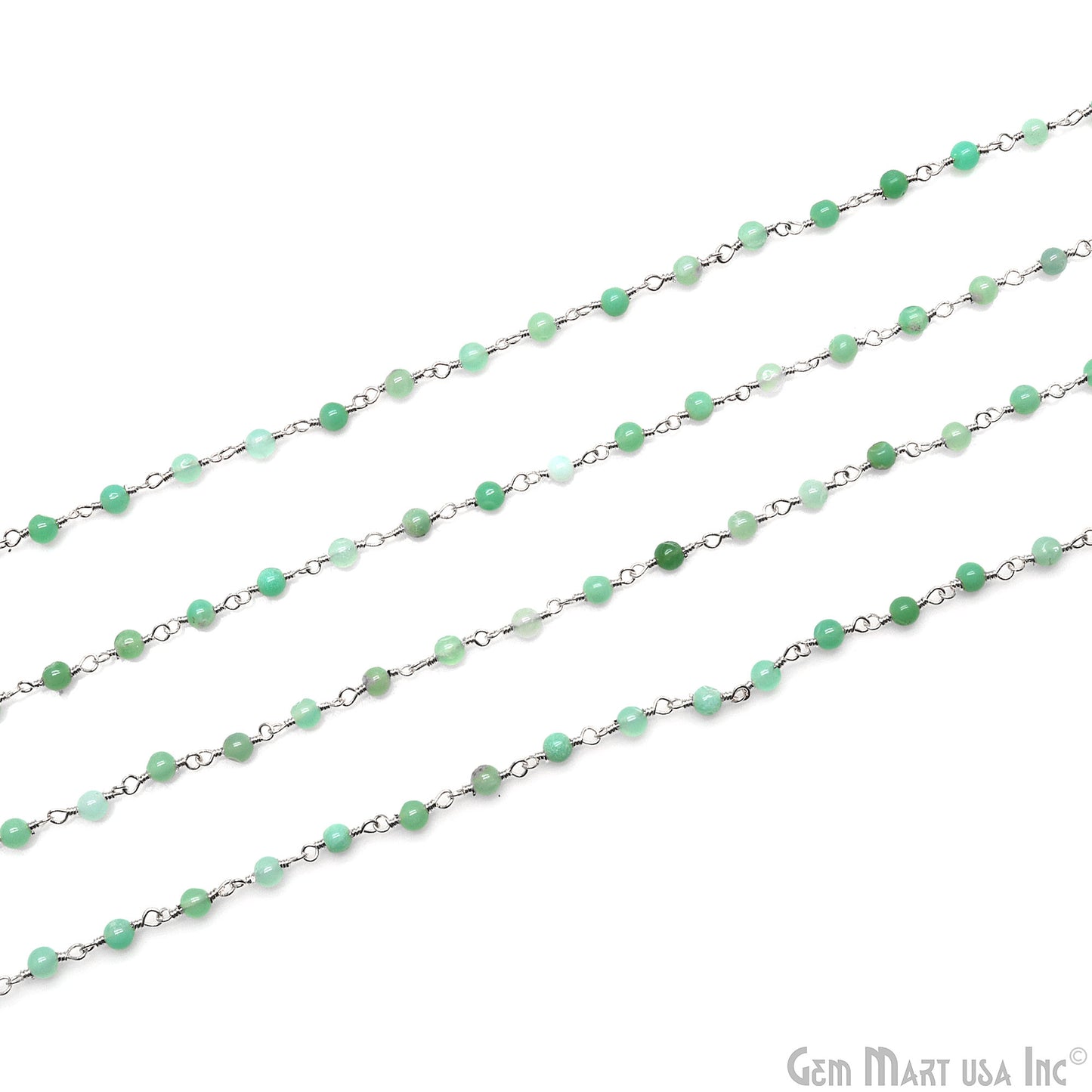 Chrysoprase Cabochon 3.5mm Silver Wire Wrapped Rosary Chain