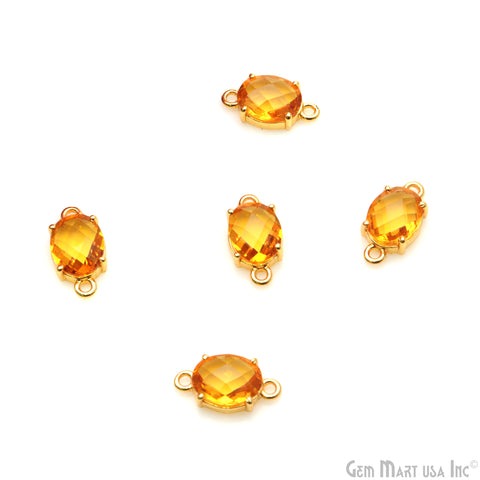 Faceted Oval 7x9mm Prong Gold Plated Double Bail Connector