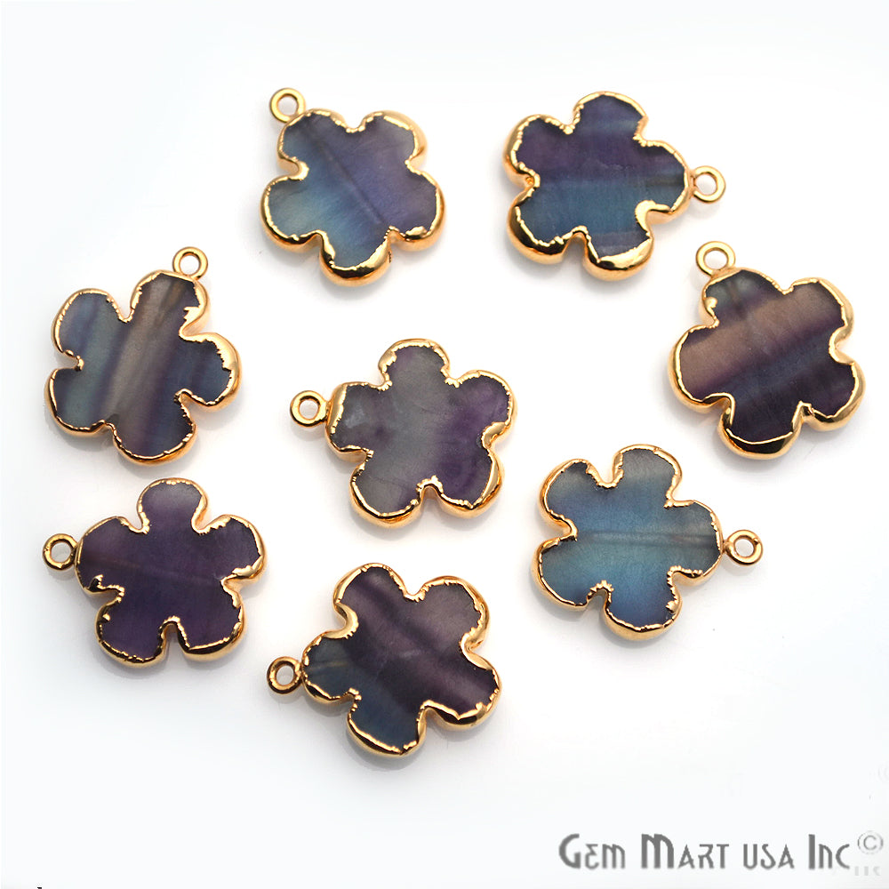 Flower Shape Gemstone Gold Edged Connector Charm (Pick Gemstone, Bail) - GemMartUSA