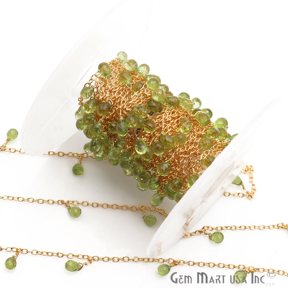 Peridot 5x4mm Beaded Gold Wire Wrapped Dangle Rosary Chain - GemMartUSA