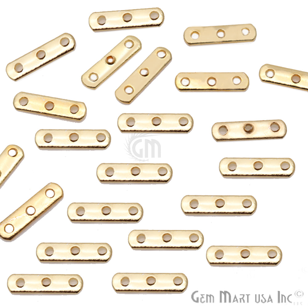 5pc Lot Gold Spacers Bar, 3 Hole Bar, Gold Plated Multi Strand Connector - GemMartUSA