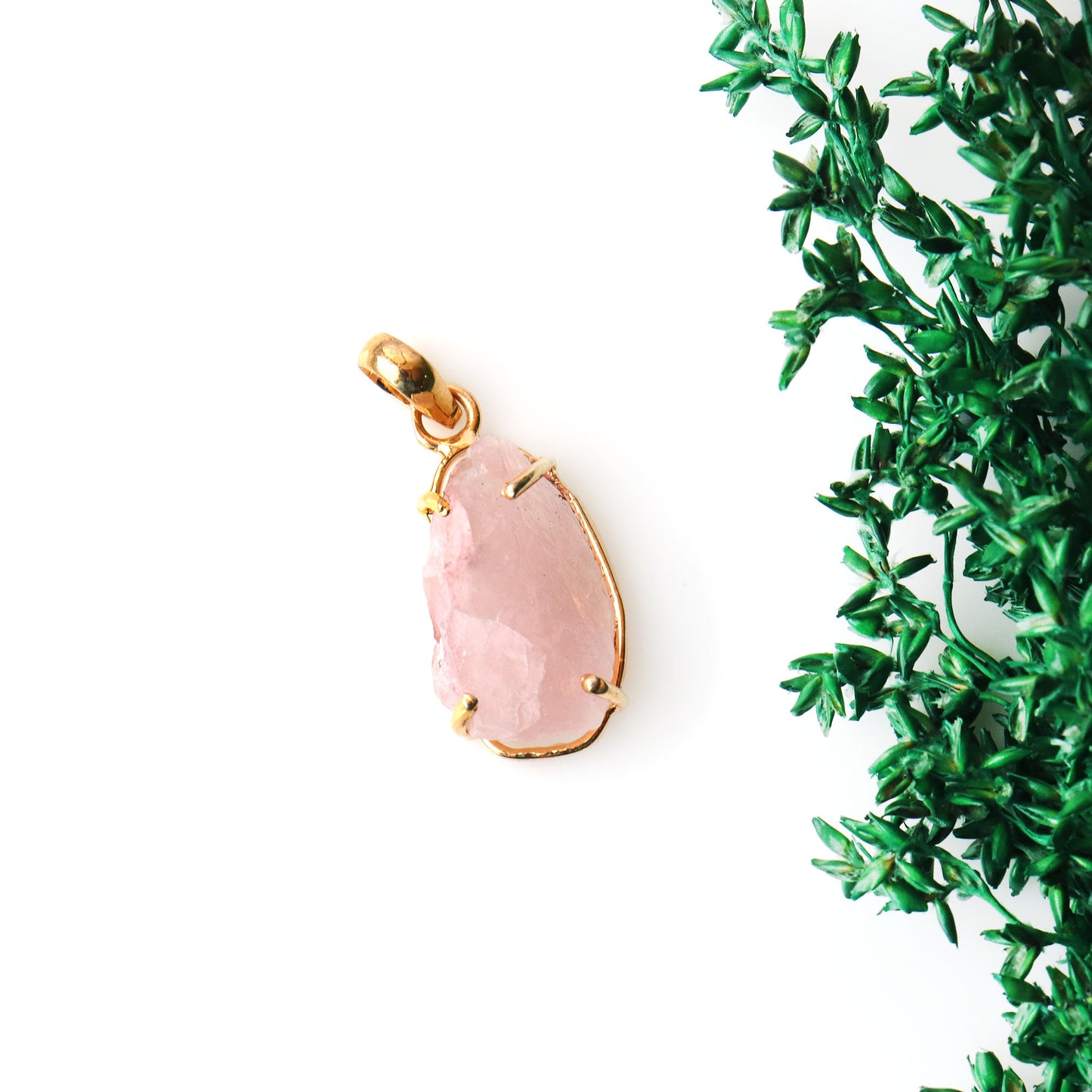 Natural Morganite Organic 28x13mm Gold Plated Prong Setting Single Bail Gemstone Pendant