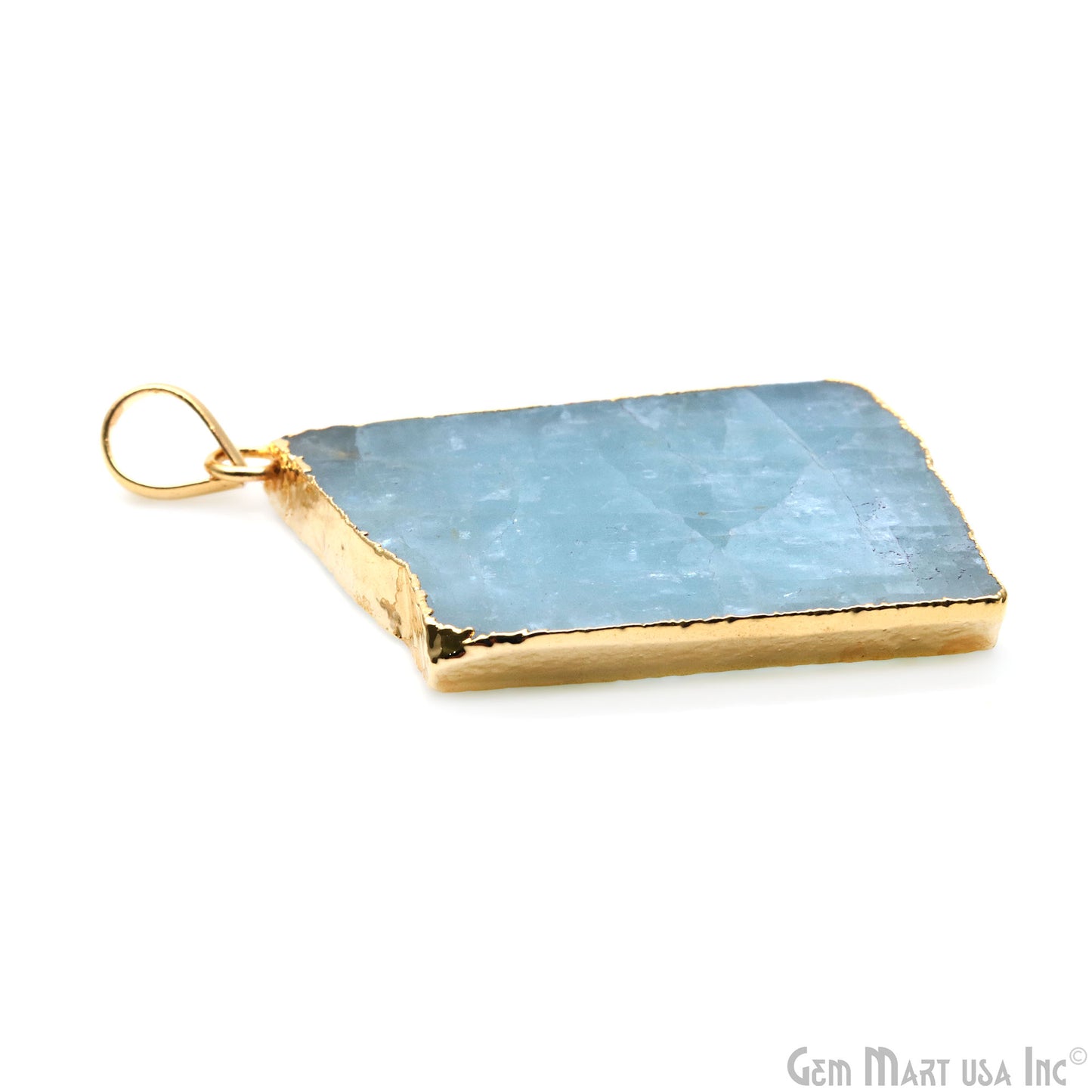 Aquamarine Free Form shape 39x27mm Gold Electroplated Gemstone Single Bail Pendant