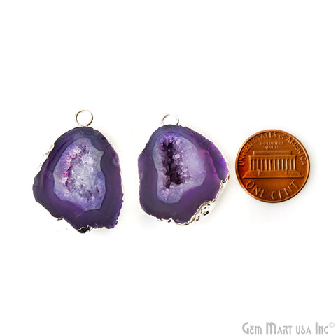 Geode Druzy 23x31mm Organic Silver Electroplated Single Bail Gemstone Earring Connector 1 Pair