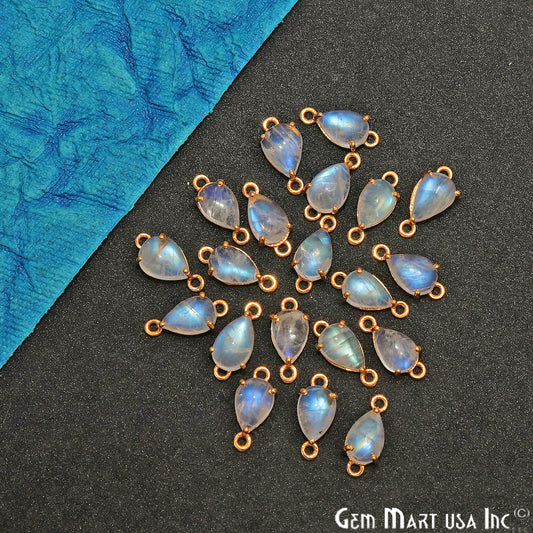 Rainbow Moonstone Cabochon Pears Prong Gold Plated Bail Connector - GemMartUSA