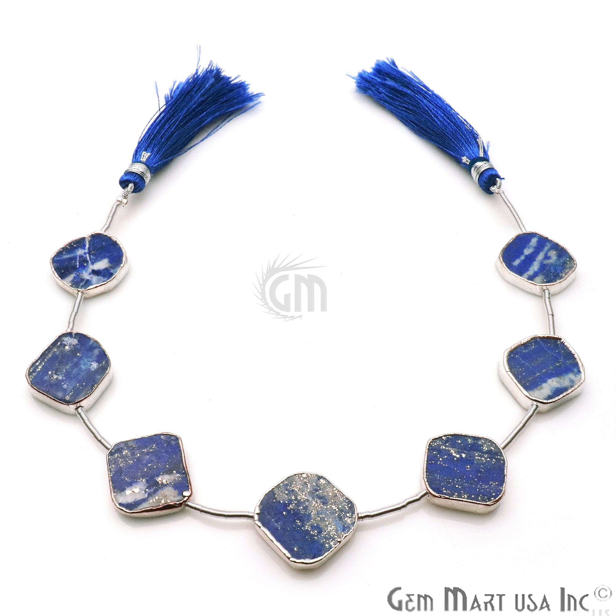 Lapis Free Form 18x15mm Silver Edged Crafting Beads Gemstone Strands 9INCH - GemMartUSA