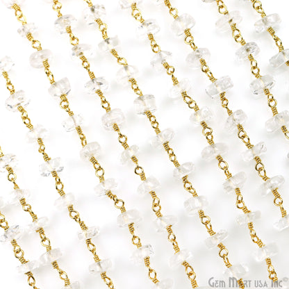 Crystal Cabochon Beads 5-6mm Gold Plated Gemstone Rosary Chain