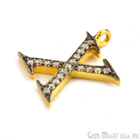 X' Alphabet Charm CZ Pave Gold Vermeil Charm for Bracelet & Pendants - GemMartUSA