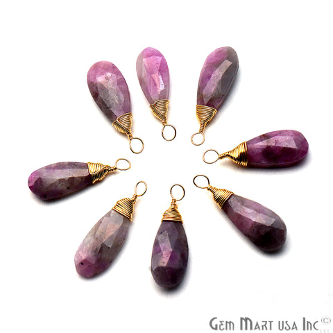 Pink Ruby Zoisite Gold Wire Wrapped 22x6mm Jewelry Making Pears Shape Connector - GemMartUSA