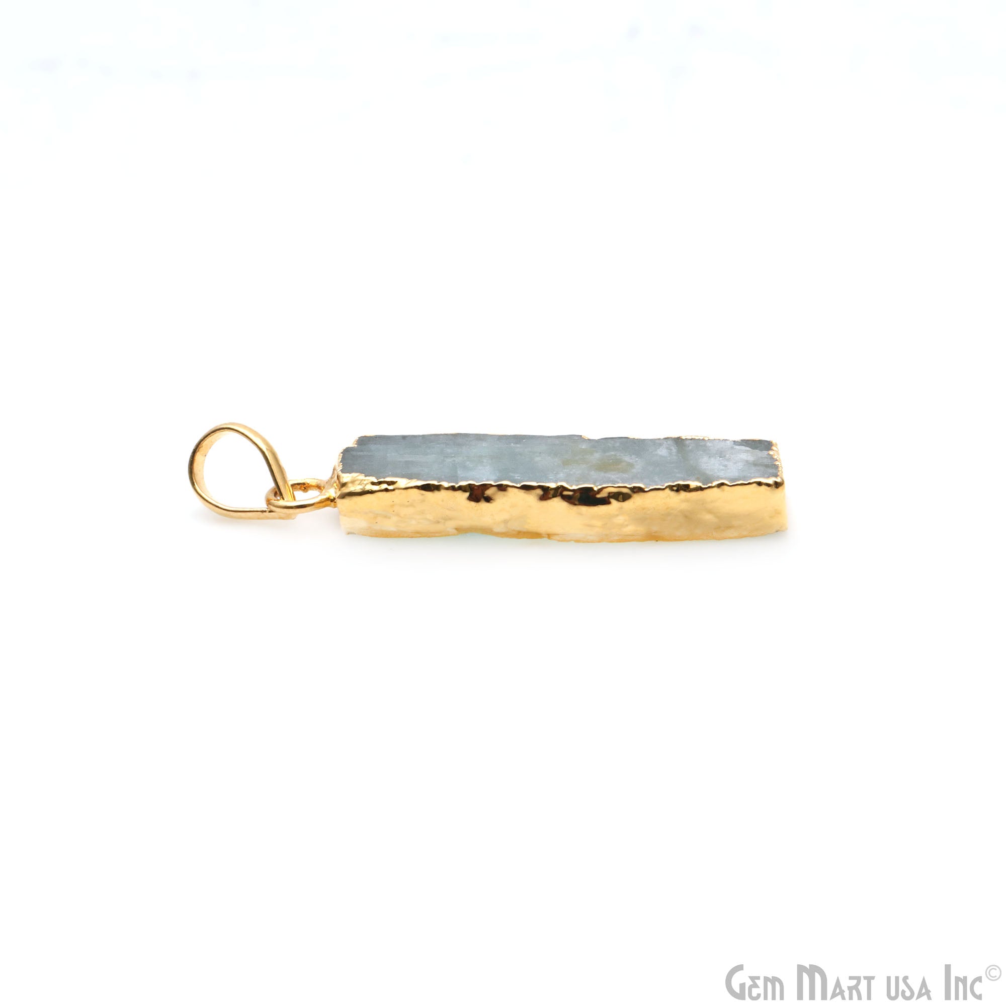 Aquamarine Free Form shape 35x10mm Gold Electroplated Gemstone Single Bail Pendant