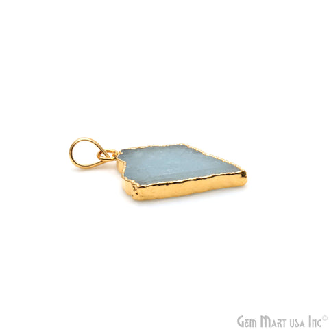 Aquamarine Free Form shape 35x21mm Gold Electroplated Gemstone Single Bail Pendant