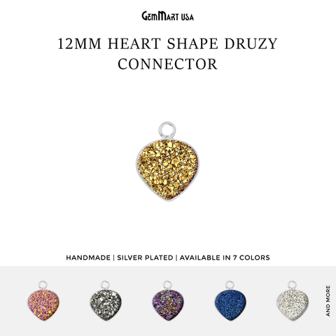 Natural Titanium Druzy 12mm Silver Single Bail Heart Bezel Connector