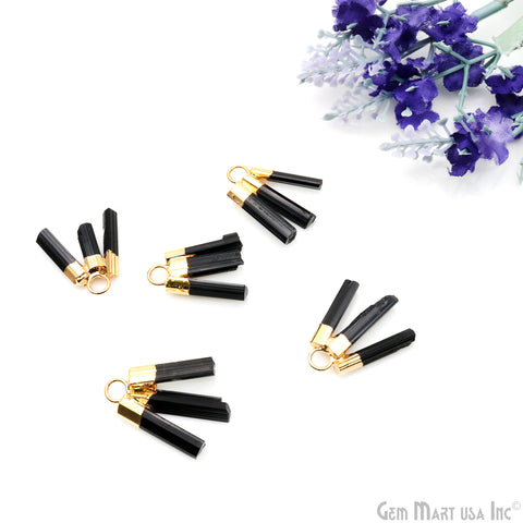 Black Tourmaline 26x16mm Gemstone 3 Bars Gold Electroplated Necklace Pendant