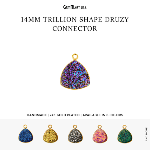 Natural Titanium Druzy 14mm Trillion Gold Plated Single Bail Bezel Gemstone Connector