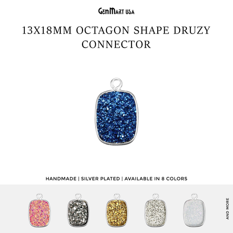 Titanium Druzy 13x18mm Octagon Silver Single Bail Gemstone Connector