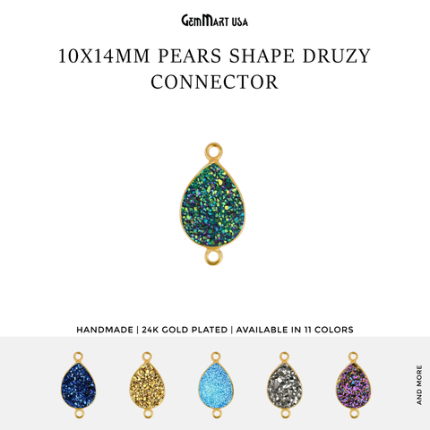 Titanium Druzy 10x14mm Pears Gold Double Bail Bezel Gemstone Connector